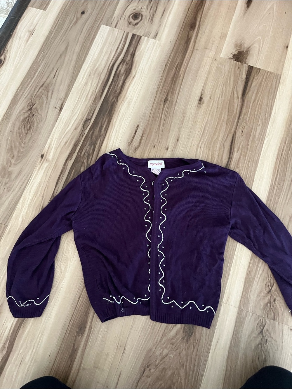 MY TWINN Girl's Purple Embroidered Cardigan Sweater. Size: M